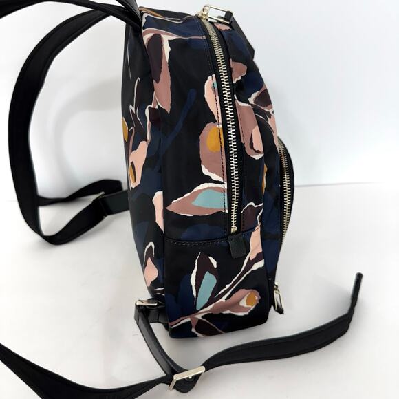 Kate Spade Dawn Paper Rose Medium Backpack Nylon Leather Trim in Black Floral - Picture 5 of 15